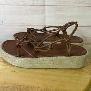 Flattered Brown Cognac Knot‎ Platform Sandals Size 39